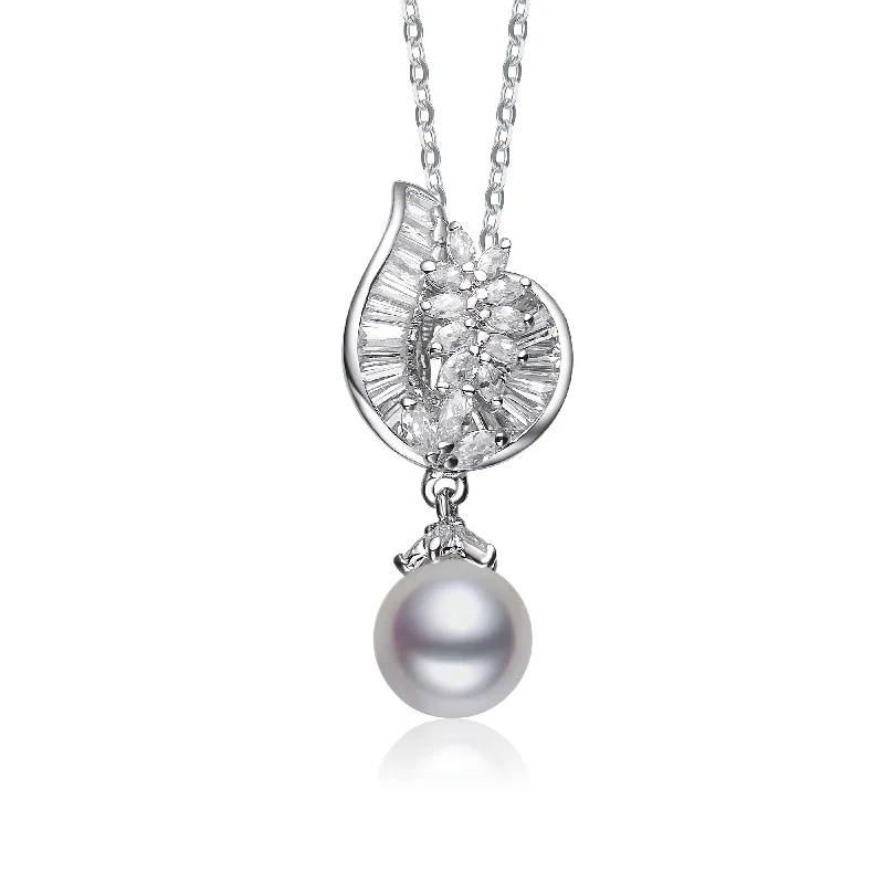 Wide bib necklaces-Cz Sterling Silver Pearl Drop Pendant