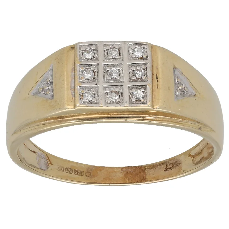 Wide band rings-9ct Gold Cubic Zirconia Signet Ring Size T