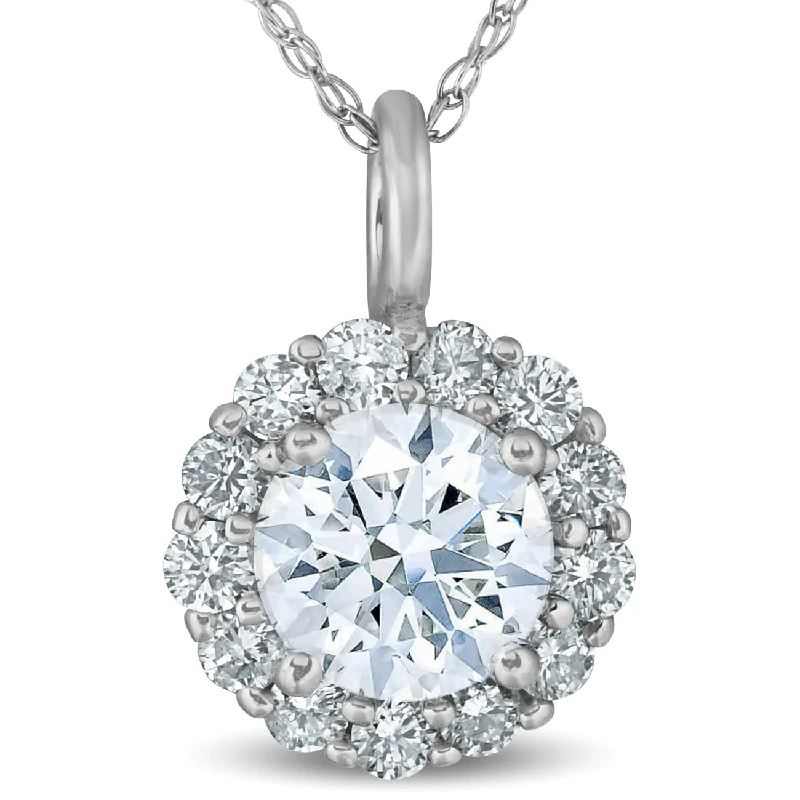 Square shape necklaces-1 Ct Halo Diamond Pendant Necklace 18" 14k White Gold