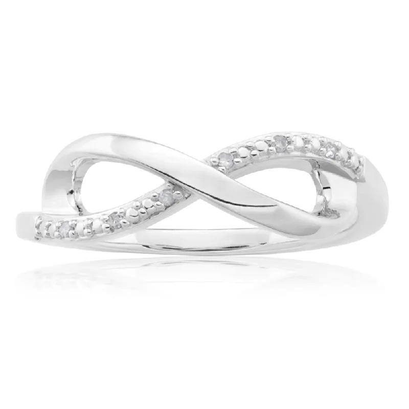 Smooth design rings-Sterling Silver 0.02 Carat Diamond Infinity Ring with 6 Brilliant Cut Diamonds