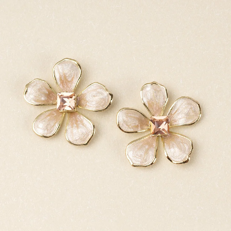 Thick tier earrings-Sparkle & Shine Lg Enamel Flower Earring - Silk/Gold