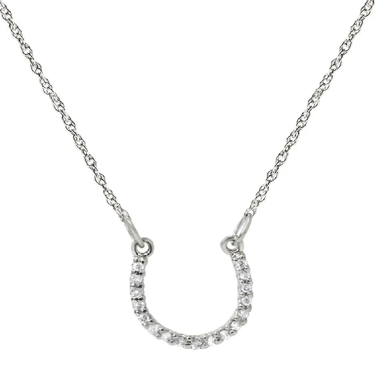 Broad weave necklaces-1/10ct Petite 14k White Gold Diamond Horseshoe Pendant