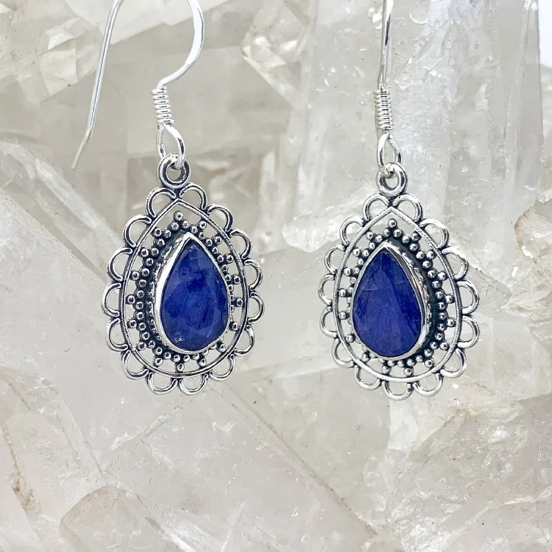 Lily motif earrings-Blue Sapphire Sterling Silver Earrings $90