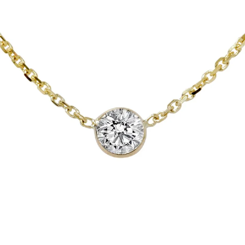 Old photo necklaces-1/3ct Genuine Round Brilliant Cut Bezel Solitaire EX3 Diamond Pendant 14K Gold