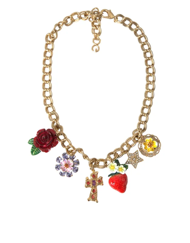 Raven feather necklaces-Dolce & Gabbana  Chain Rose Cross Strawberry Star Pendant Women's Necklace