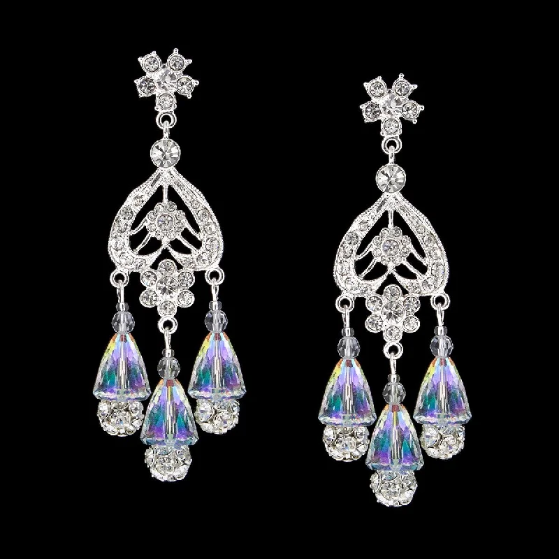 Bright silver earrings-Statement Chandelier Earrings with Iridescent Crystal