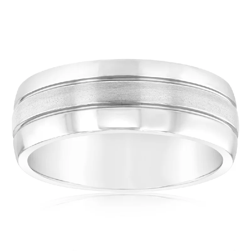 Fern carved rings-Forte Stainless Steel Stripped 7.9mm Wide Ring