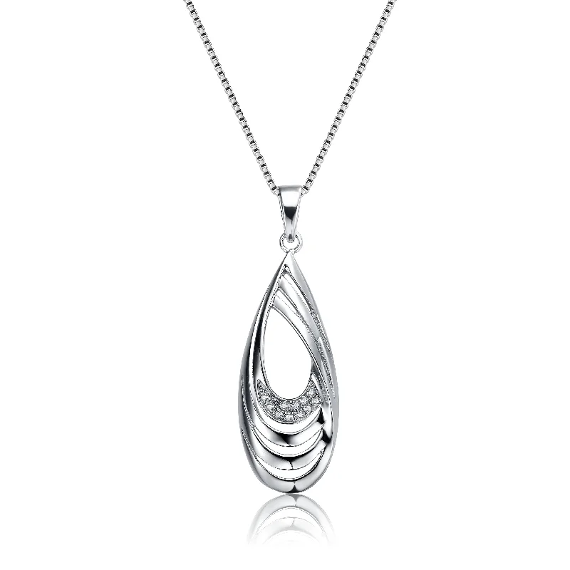 Radiant pearl necklaces-Sterling Silver Cubic Zirconia Oval Swirl Necklace