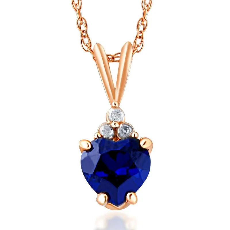 Silk cord necklaces-1/2ct Diamond & Blue Sapphire Heart Pendant 10K Rose Gold