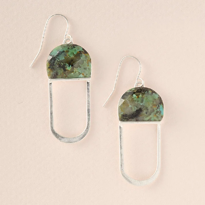 Wave drop earrings-Modern Stone Chandelier Earring - African Turquoise/Silver