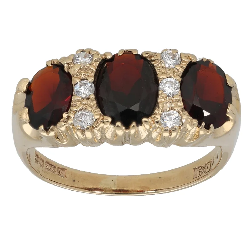 Beaded stone rings-9ct Gold Garnet & Cubic Zirconia Dress/Cocktail Ring Size P