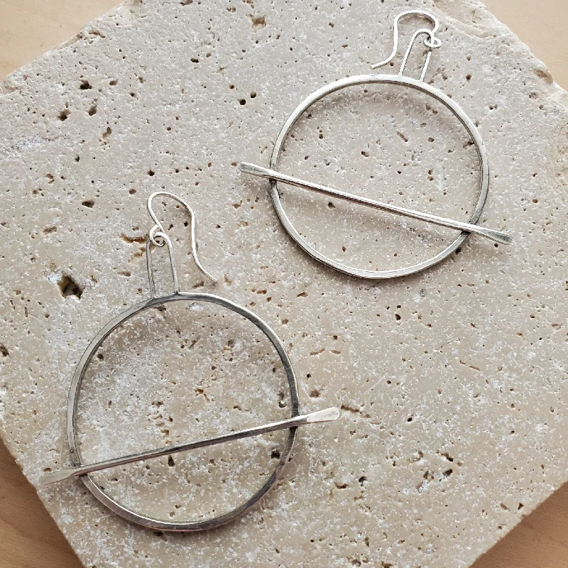 Art deco earrings-Horizon Hoops - Silver