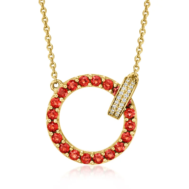 Polished name necklaces-Ross-Simons Garnet and . Diamond Circle Clasp Necklace in 18kt Gold Over Sterling