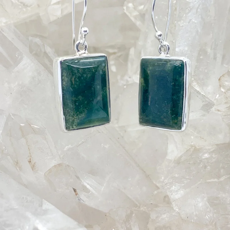 Polished art earrings-Moss Agate Sterling Silver Earrings $80