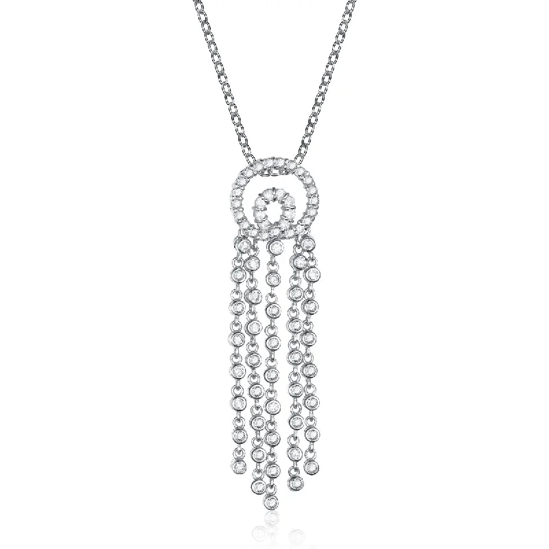 Radiant pearl necklaces-Gv C.z. Sterling Silver Rhodium Plated Swirl Design Dangling Pendant