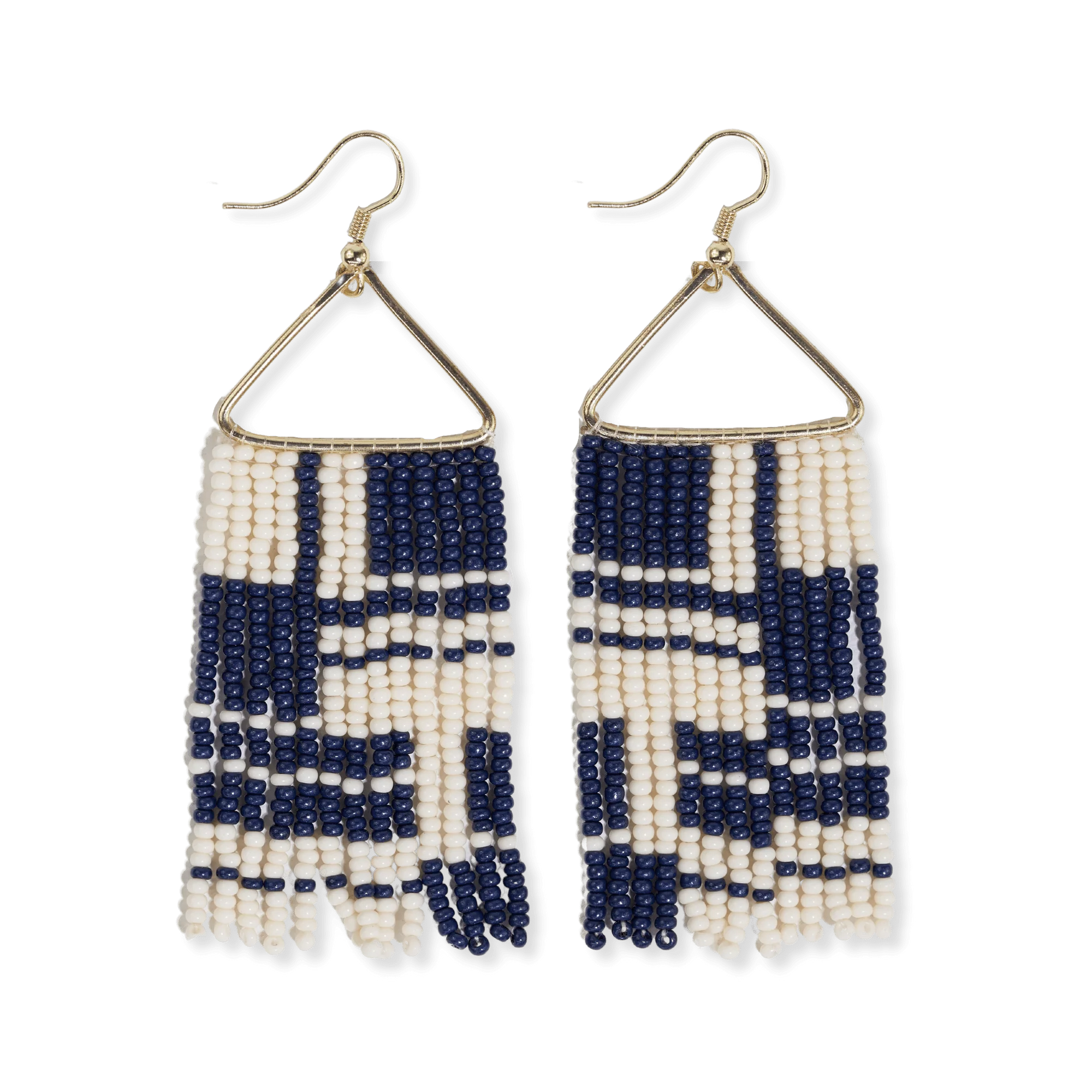 Lapis earrings-Whitney Shifting Blocks Beaded Fringe Earrings Navy