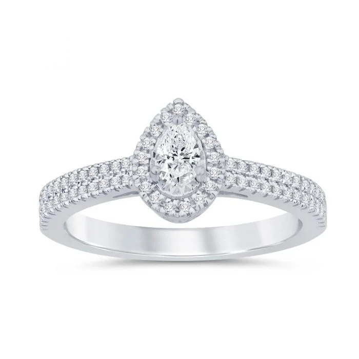 Clear modern rings-9ct White Gold 1/3 Carat Diamond Pear Solitaire Ring