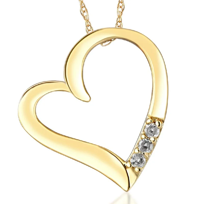 Warm wood necklaces-Diamond Heart Pendant Necklace 3-Stone 10K Yellow Gold