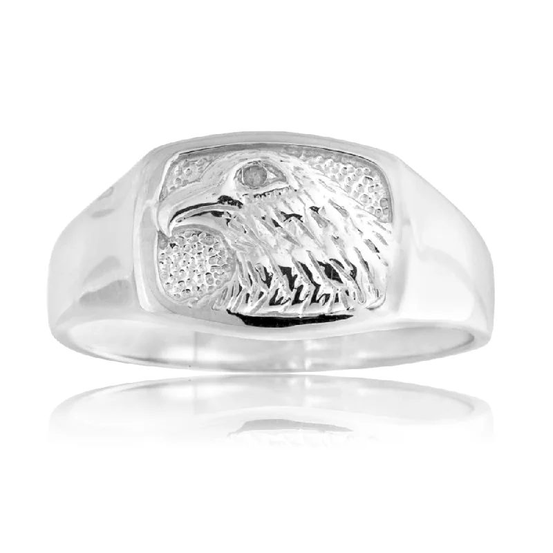 Large stone rings-Sterling Silver Diamond Eagle Ring