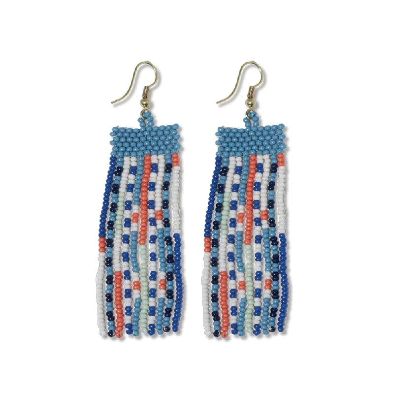 Bright bead earrings-Adaline Mixed Patterns Beaded Fringe Earrings Coastal