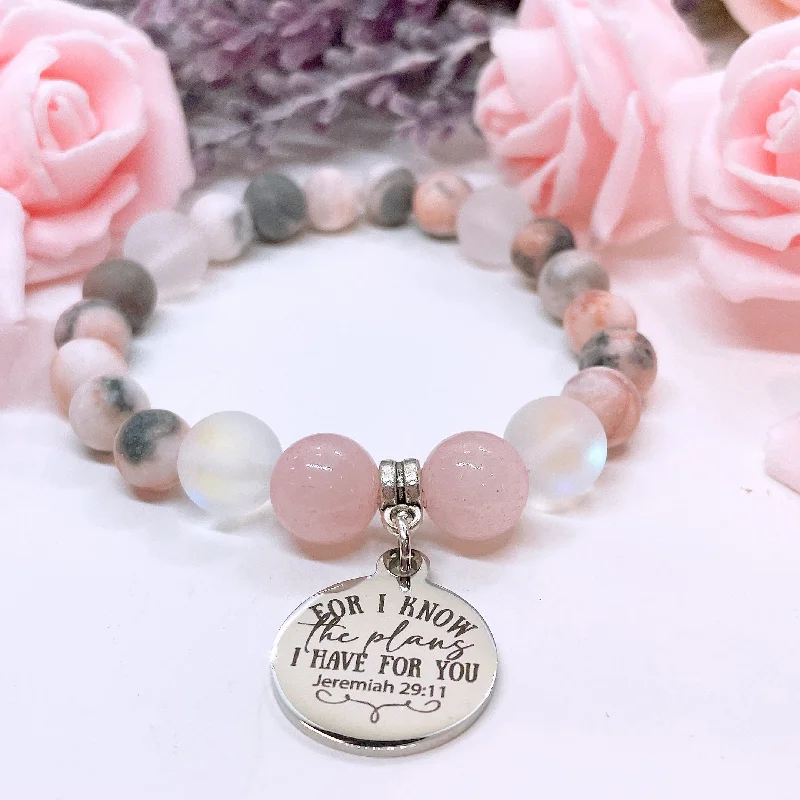 Malachite bead bracelets-For I Know the Plans I Have for You Classic Charm Bracelet Rose Quartz