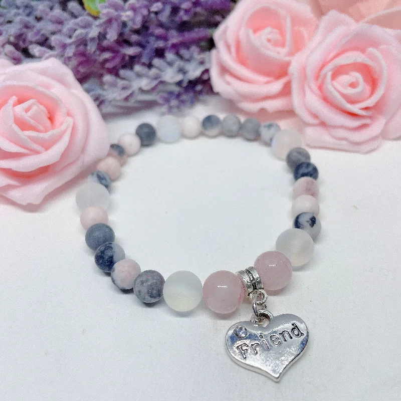 Emerald bead bangles-Friend Heart Companion Charm Bracelet Rose Quartz