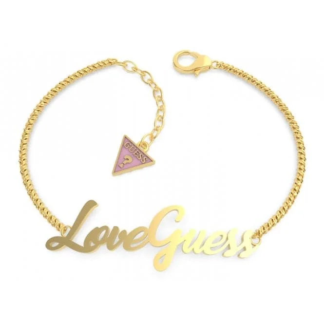 Pure crystal bangles-Dream & Love Love Guess Script Gold Bracelet UBB70058-L