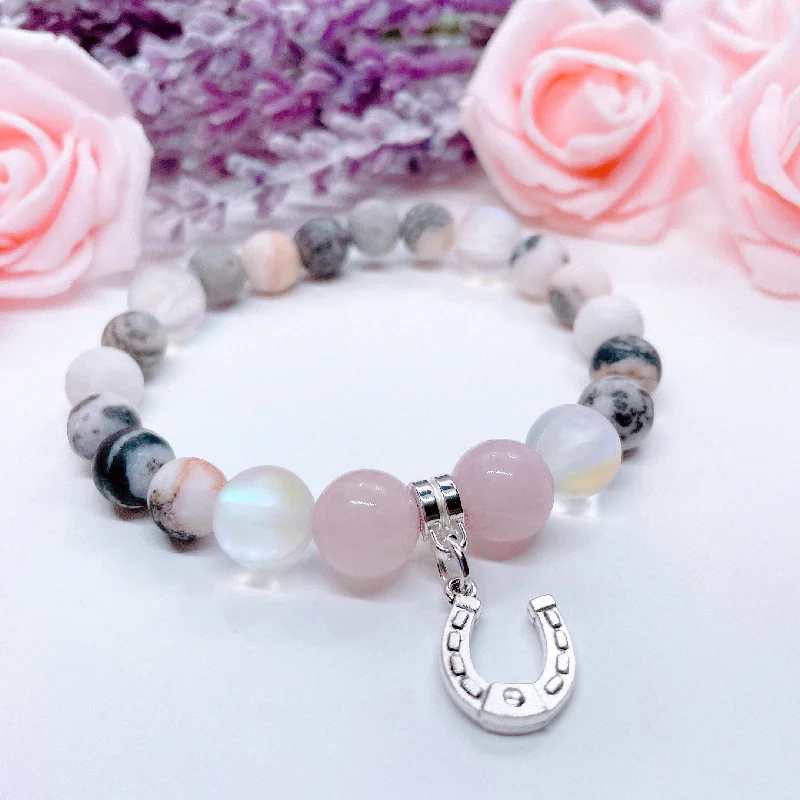 Clear link bracelets-Horseshoe Classic Charm Bracelet Rose Quartz