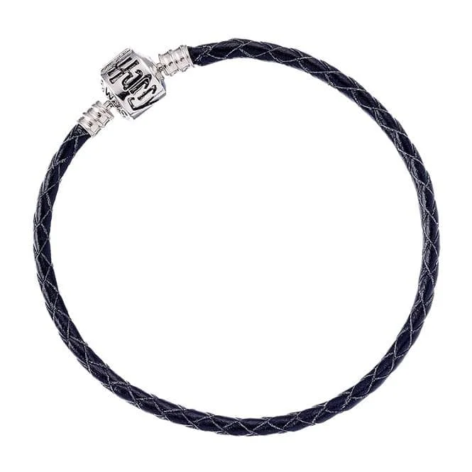 Lily motif bangles-Black Leather Charm Bracelet