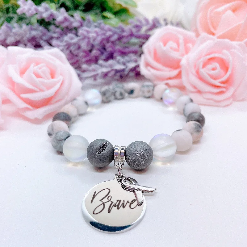 Hand-polished bangles-Brave with Cancer Classic Charm Bracelet Druzy