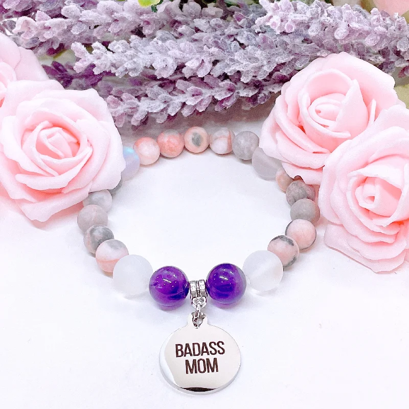 Smooth art bracelets-Badass Mom Classic Charm Bracelet Amethyst