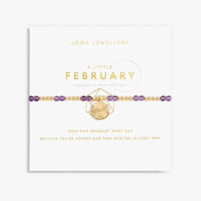 Fine cuff bracelets-Birthstone February Amethyst Gold 17.5cm Stretch Bracelet 6133