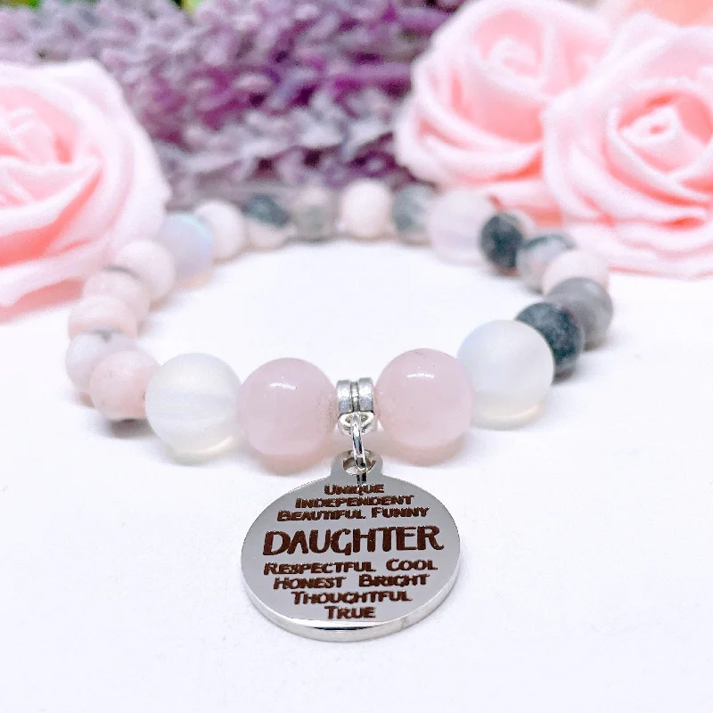 Victorian style bangles-Daughter Sentiments Classic Charm Bracelet Rose Quartz