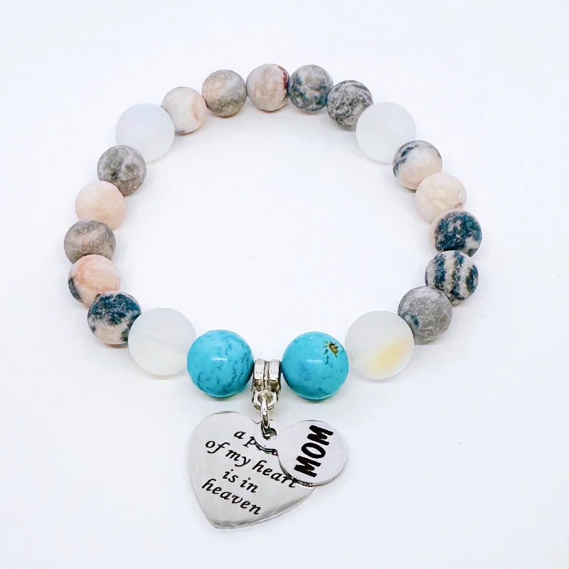 Hand-polished bangles-Mom: A Piece of my Heart is in Heaven Heart Classic Charm Bracelet Turquoise