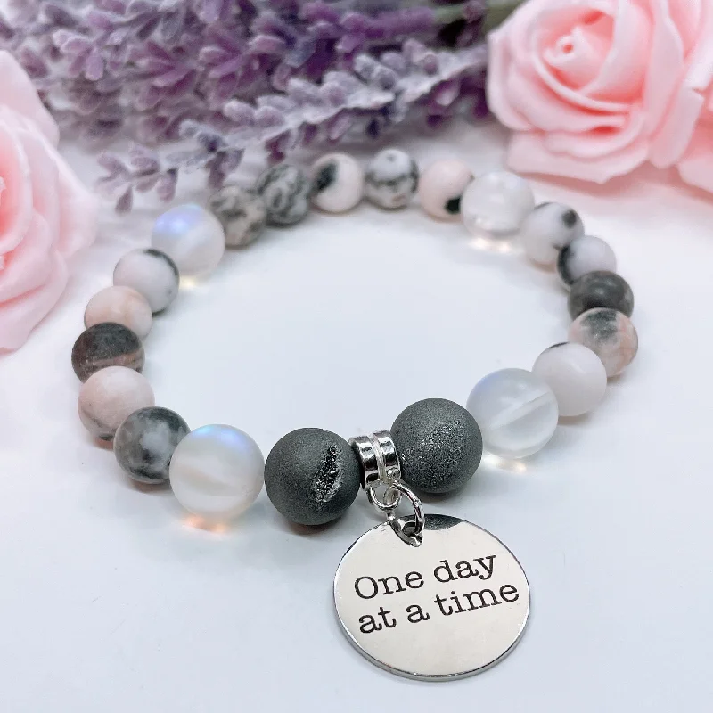 Secure clasp bangles-One Day at a Time Charm Bracelet Druzy