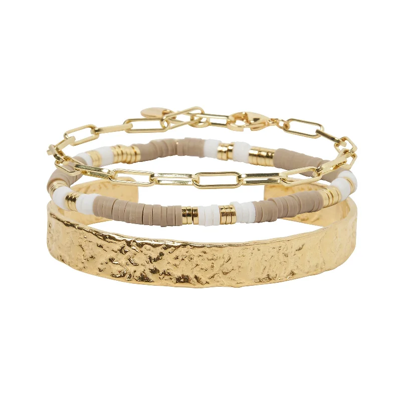 Wide cuff bangles-Savana Bracelet Stack - Latte