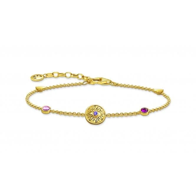 Love charm bangles-Sterling Silver Gold Plated Stones Sun Coin Bracelet A2132-995-7-L19V