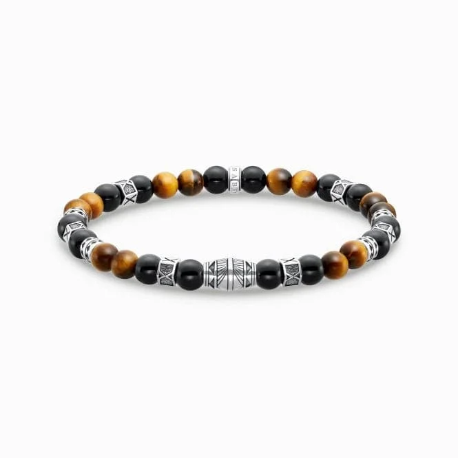 Light filigree bangles-Sterling Silver Black Onyx And Tiger's Eye Bracelet A2087-507-7