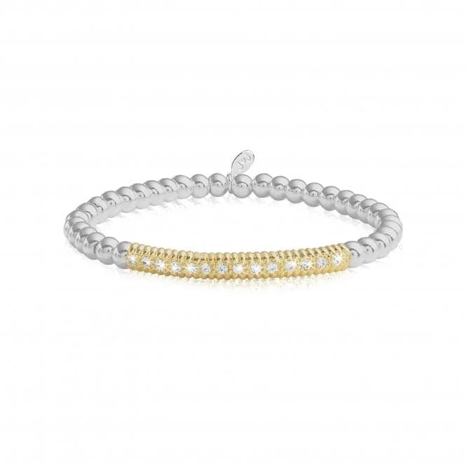 Thin stack bracelets-Halo Silver And Gold Pave Ball 17.5cm Stretch Bracelet 4523