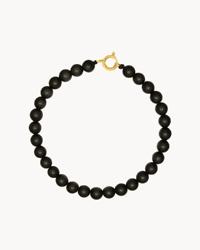 Smooth link bracelets-Power Stone Black Onyx Charm Bracelet, Gold