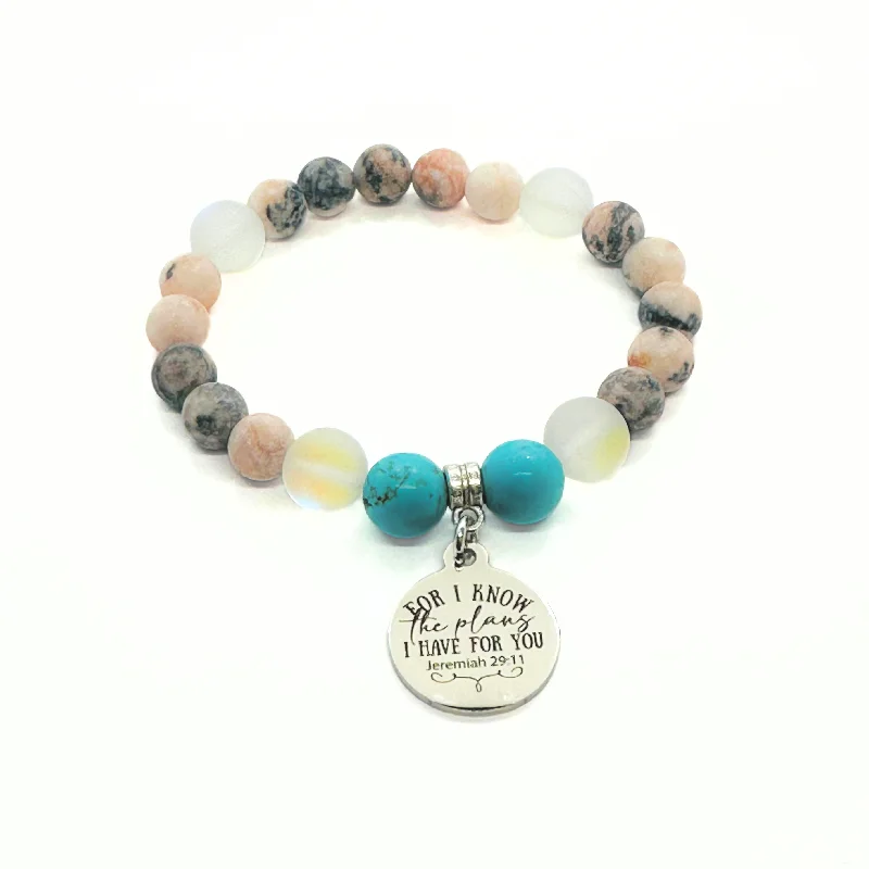 Polished word bracelets-For I Know the Plans I Have for You Classic Charm Bracelet Turquoise