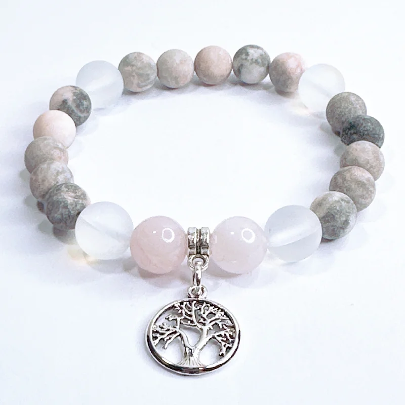 Bright bead bangles-Tree of Life Classic Charm Bracelet Rose Quartz