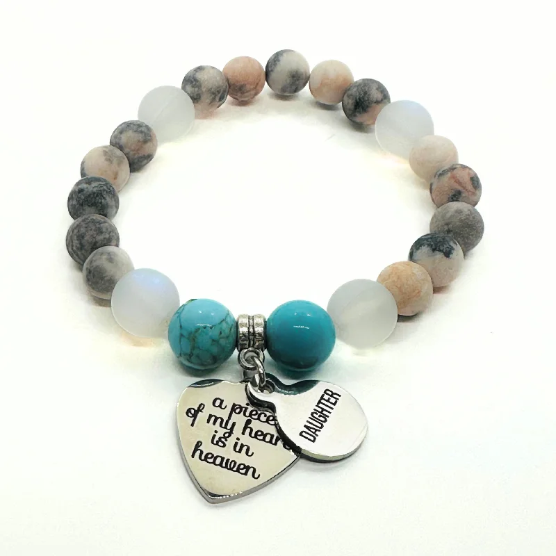 Bow knot bangles-Daughter: A Piece of my Heart is in Heaven Heart Classic Charm Bracelet Turquoise