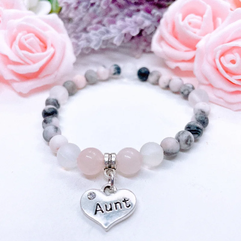 Twisted tribal bangles-Aunt Heart Companion Charm Bracelet Rose Quartz