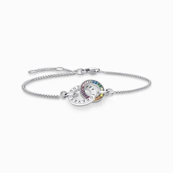 Thin star bracelets-Sterling Silver Together Forever Colourful Stones Bracelet A1551-318-7