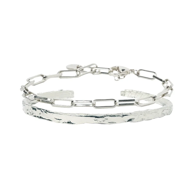 Wave pattern bracelets-Salvador Silver Bracelet Stack