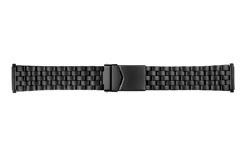 Tri-metal bracelets-Hadley-Roma Men's Satin Black Metal Link Bracelet Watch Band