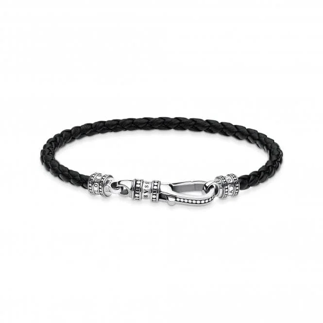 Raven motif bangles-Thomas Sabo Black Lobster Clasp Leather Strap Bracelet A1931-682-11