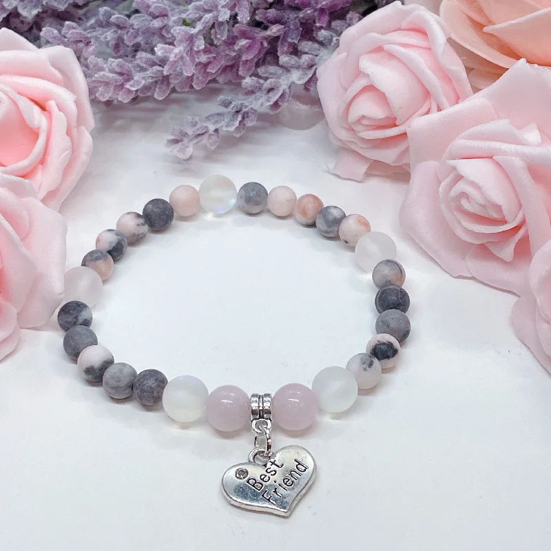 Silk cord bracelets-Best Friend Heart Companion Charm Bracelet Rose Quartz