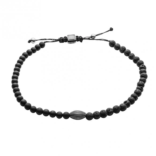 Bead line bangles-Black Onyx Lava Cord Bracelet B5439B